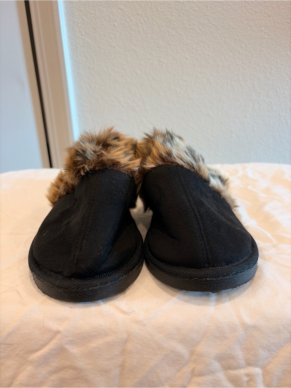 Corkys Black Slip-On Slippers with Faux Fur Cuff